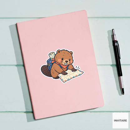 Beaver Smoothing a Creased Letter Vinyl Sticker, Pen Pal Club Animal