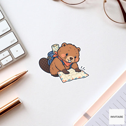 Beaver Smoothing a Creased Letter Vinyl Sticker, Pen Pal Club Animal
