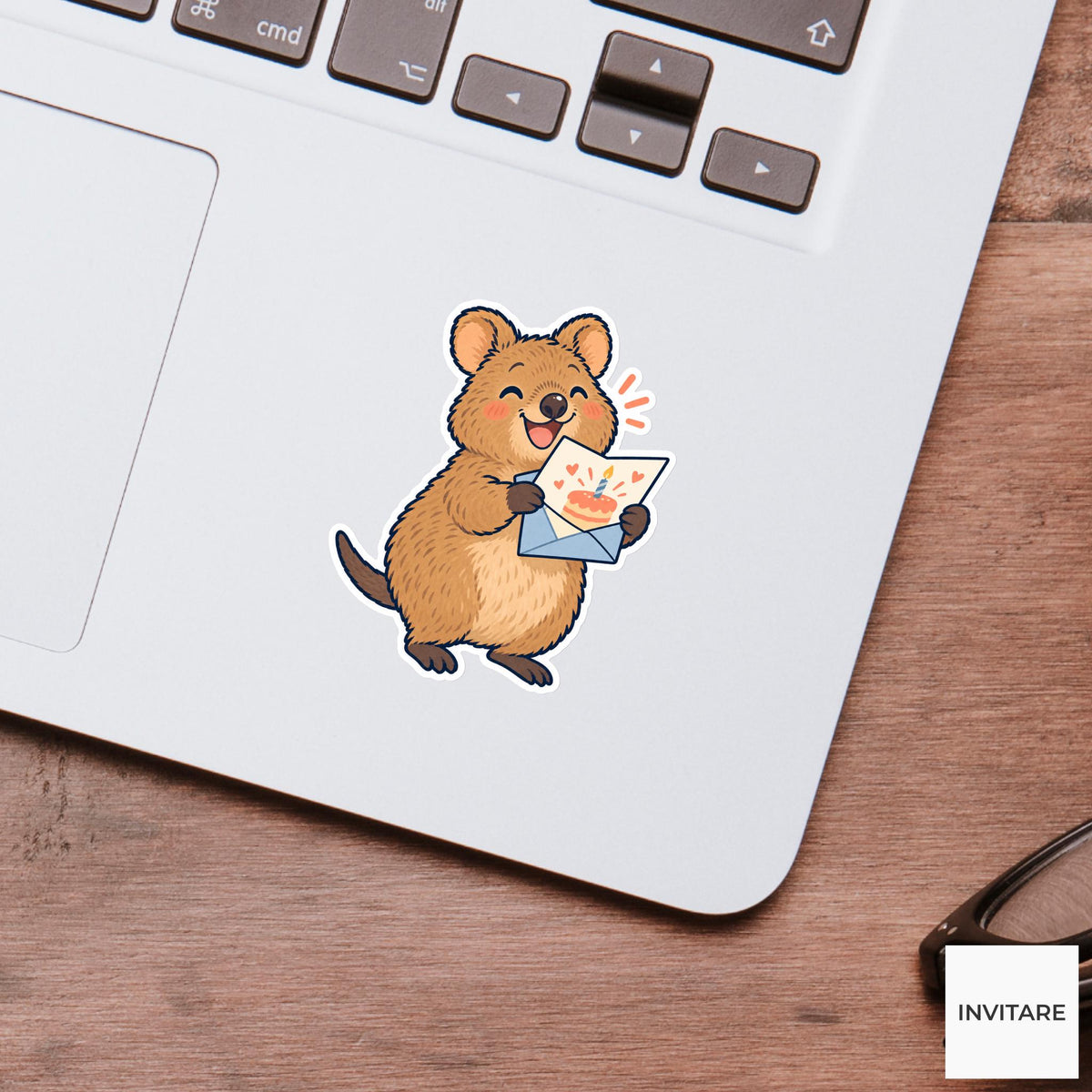 Quokka Opening a Birthday Card Vinyl Sticker, Pen Pal Club Animal
