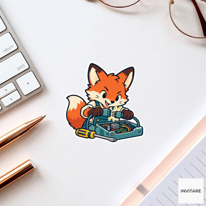 Fox Reconnecting a Loose Plug Vinyl Sticker, Little Electronics Workshop