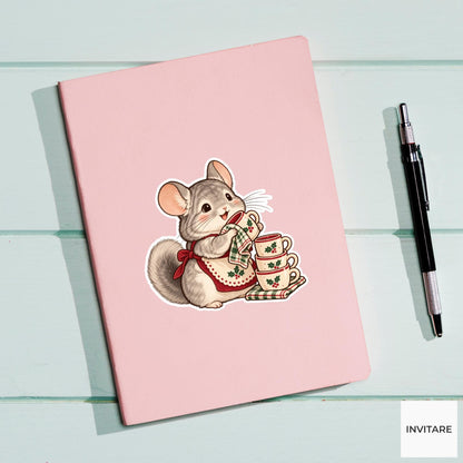 Chinchilla Drying Cups at the Cocoa Shop Vinyl Sticker, Christmas Cocoa Shop