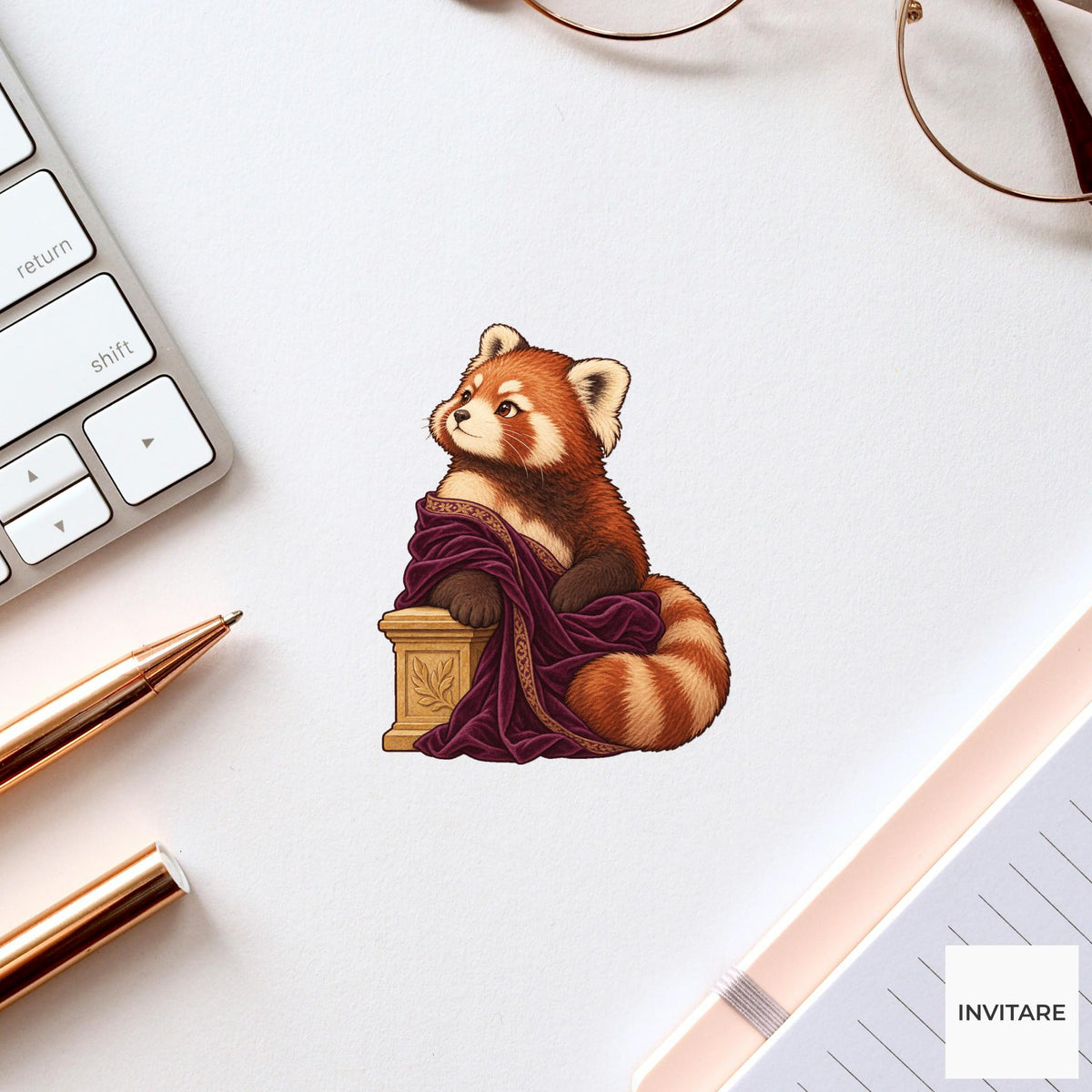 Bernhardt Red Panda Vinyl Sticker, Vintage Animal Portrait, Hand Drawn History Lover Gift