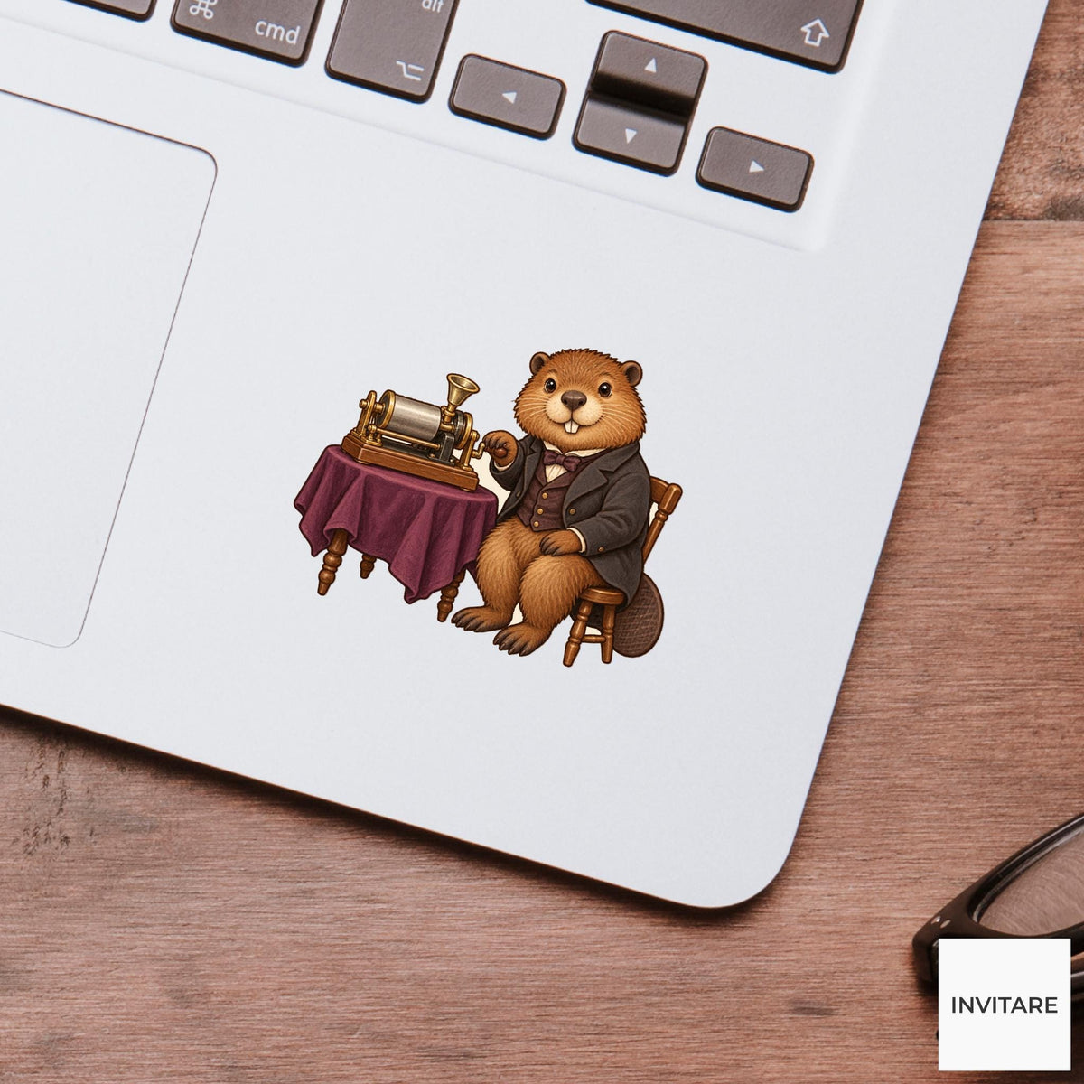 Edison Beaver Vinyl Sticker, Vintage Animal Portrait, Hand Drawn History Lover Gift