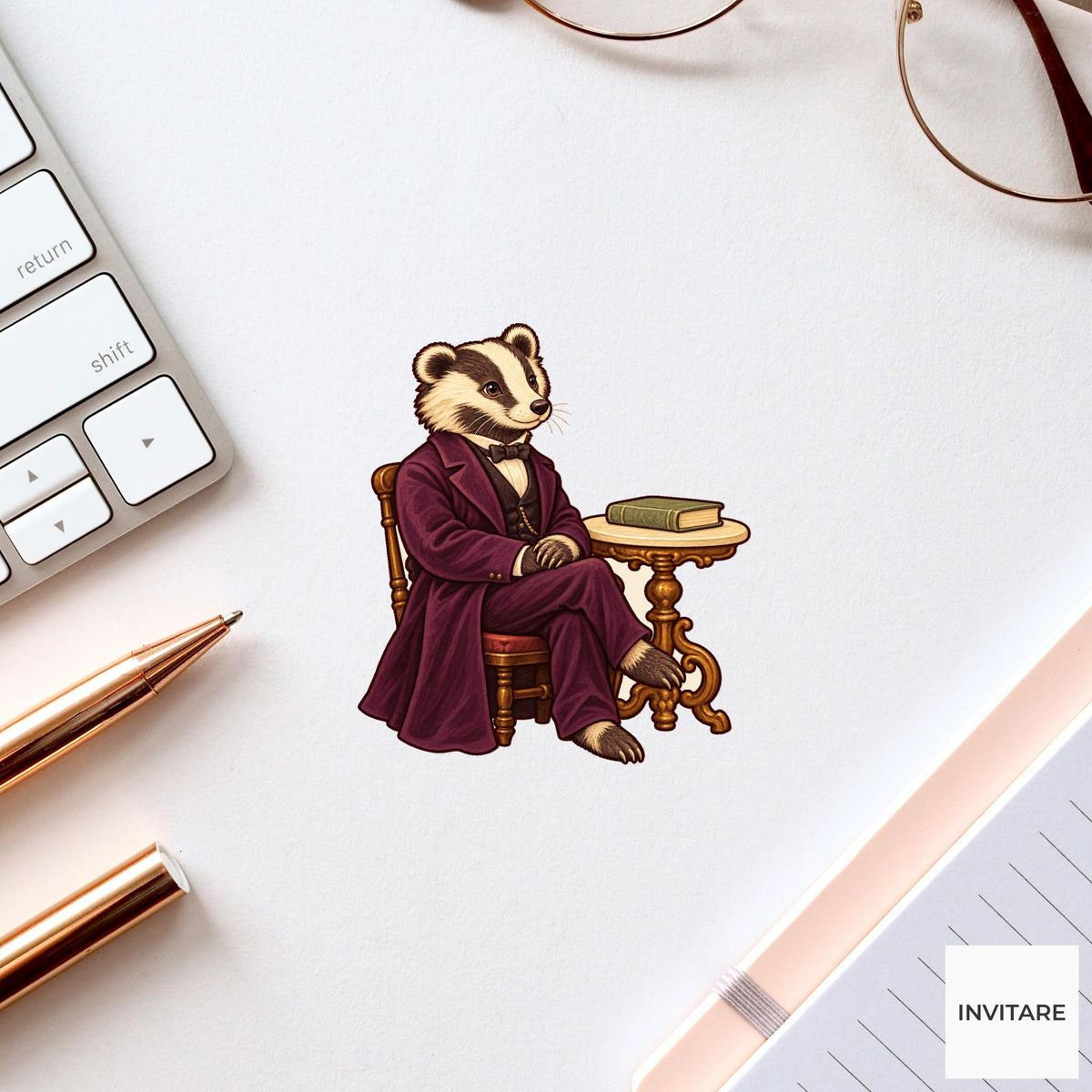 Lincoln Badger Vinyl Sticker, Vintage Animal Portrait, Hand Drawn History Lover Gift