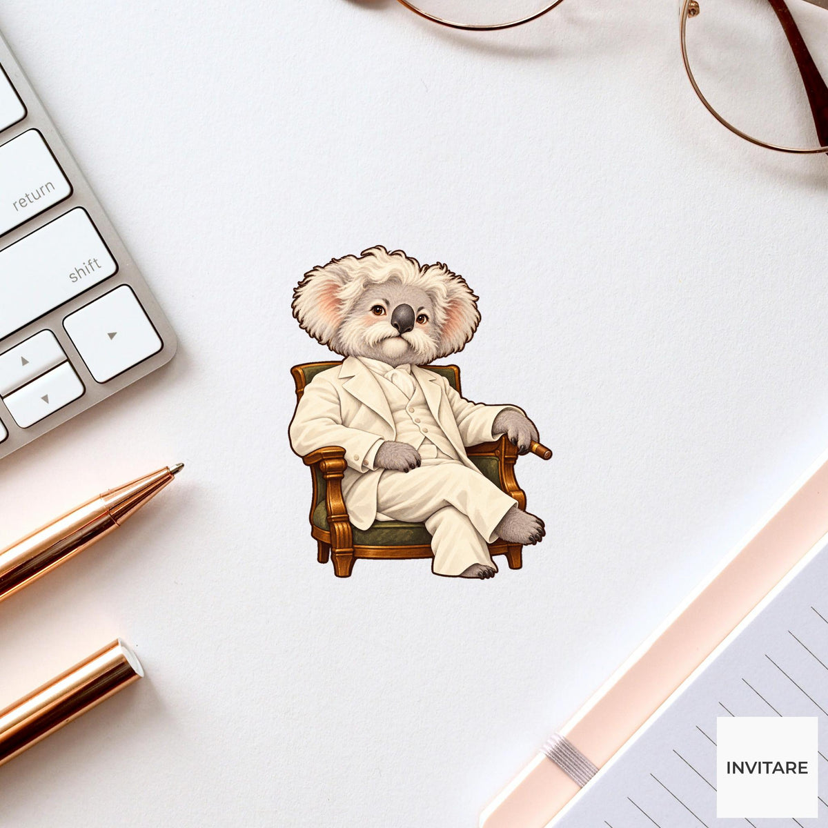 Twain Koala Vinyl Sticker, Vintage Animal Portrait, Hand Drawn History Lover Gift