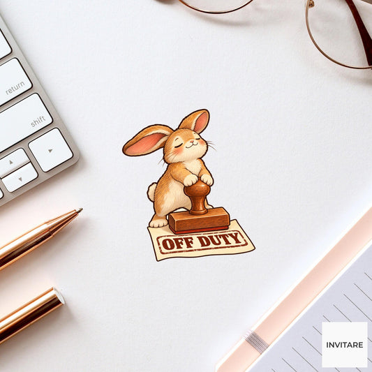 Rabbit Off Duty Clerk Vinyl Sticker, Funny Animal Stamping Permit, Office Humor Gift
