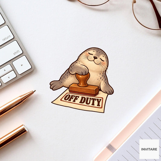 Seal Off Duty Clerk Vinyl Sticker, Funny Animal Stamping Permit, Office Humor Gift