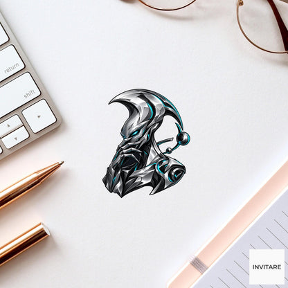 Crescent Cranium Offline Alien Vinyl Sticker, Angular Space Head Emblem, Sci Fi Laptop Gift
