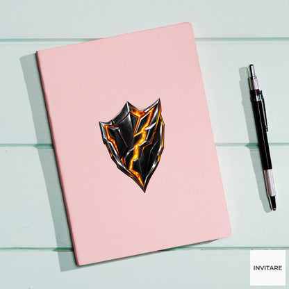 Folded Shield Molten Lightning Vinyl Sticker, Chrome Black Amber Badge, Bold Sci Fi Gift