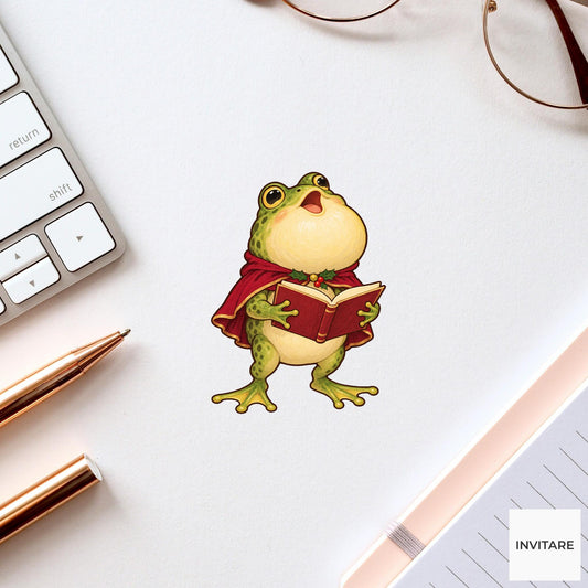 Frog Christmas Choir Vinyl Sticker, Funny Off Key Animal Caroler, Holiday Music Gift
