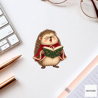 Hedgehog Christmas Choir Vinyl Sticker, Funny Off Key Animal Caroler, Holiday Music Gift