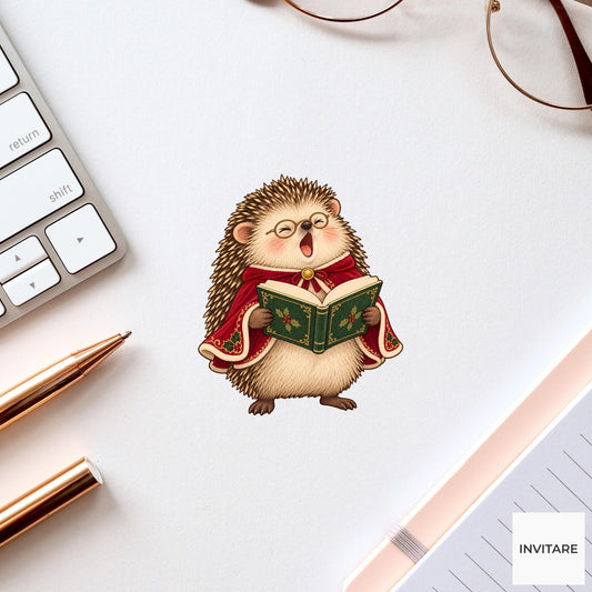 Hedgehog Christmas Choir Vinyl Sticker, Funny Off Key Animal Caroler, Holiday Music Gift