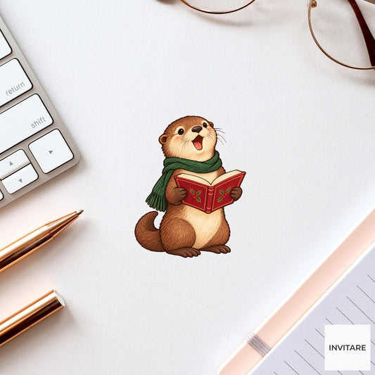 Otter Christmas Choir Vinyl Sticker, Funny Off Key Animal Caroler, Holiday Music Gift