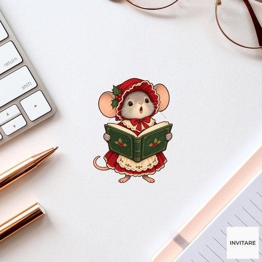 Mouse Christmas Choir Vinyl Sticker, Funny Off Key Animal Caroler, Holiday Music Gift