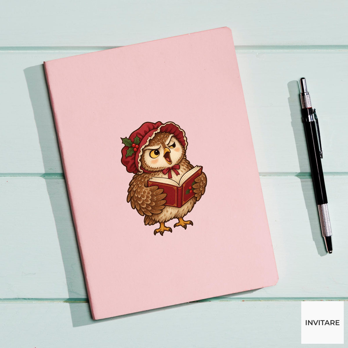 Owl Christmas Choir Vinyl Sticker, Funny Off Key Animal Caroler, Holiday Music Gift