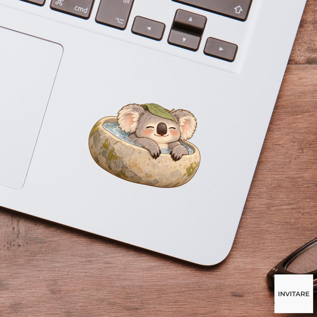Koala Bath Vinyl Sticker, Pebble Stone Tub, Cozy Animal Spa Decal, Slow Living Gift