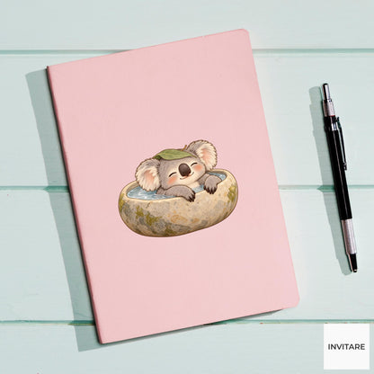 Koala Bath Vinyl Sticker, Pebble Stone Tub, Cozy Animal Spa Decal, Slow Living Gift
