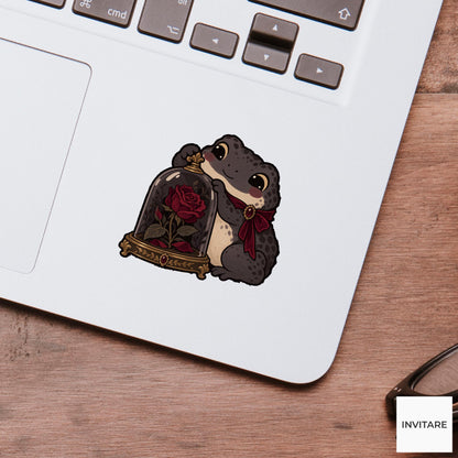 Toad Rose Cloche Vinyl Sticker, Gothic Animal Art, Dark Romantic Journal Decal