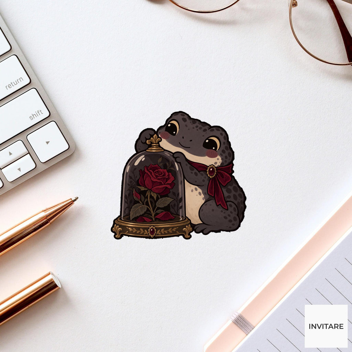 Toad Rose Cloche Vinyl Sticker, Gothic Animal Art, Dark Romantic Journal Decal
