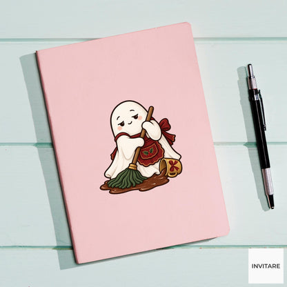 Cocoa Cleanup Ghost Vinyl Sticker, Cozy Christmas Chore, Festive Ghost Decal