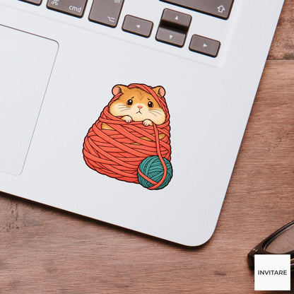Hamster Yarn Cocoon Vinyl Sticker, Funny Craft Mishap, Cute Animal Decal, Maker Gift