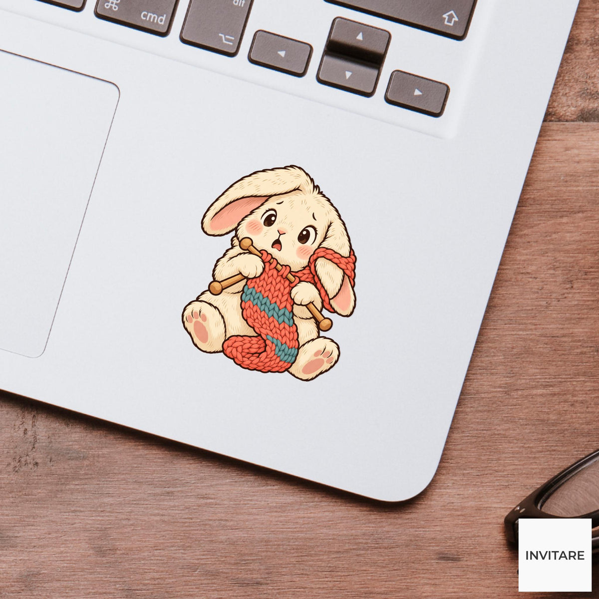 Rabbit Backwards Knitting Vinyl Sticker, Funny Craft Mishap, Cute Animal Decal, Maker Gift