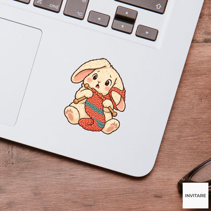 Rabbit Backwards Knitting Vinyl Sticker, Funny Craft Mishap, Cute Animal Decal, Maker Gift