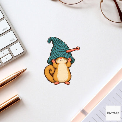 Dormouse Crochet Hat Vinyl Sticker, Funny Craft Mishap, Cute Animal Decal, Maker Gift