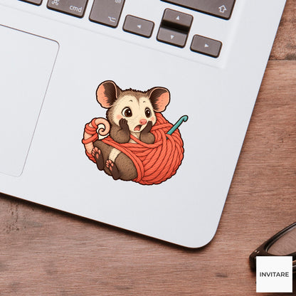 Baby Opossum Yarn Tail Vinyl Sticker, Funny Craft Mishap, Cute Animal Decal, Maker Gift
