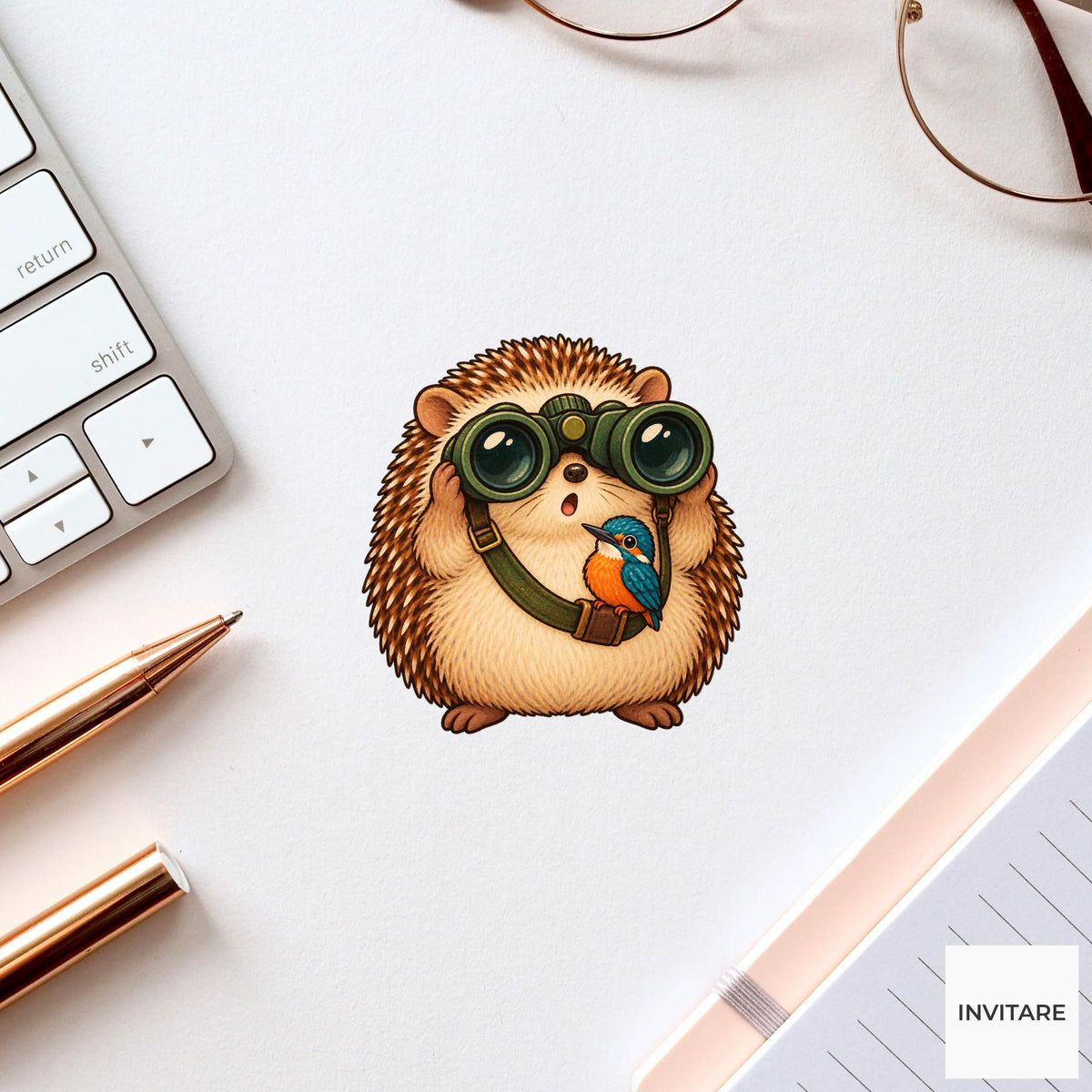 Hedgehog Kingfisher Watch Vinyl Sticker, Birdwatching Animal Decal, Birder Gift