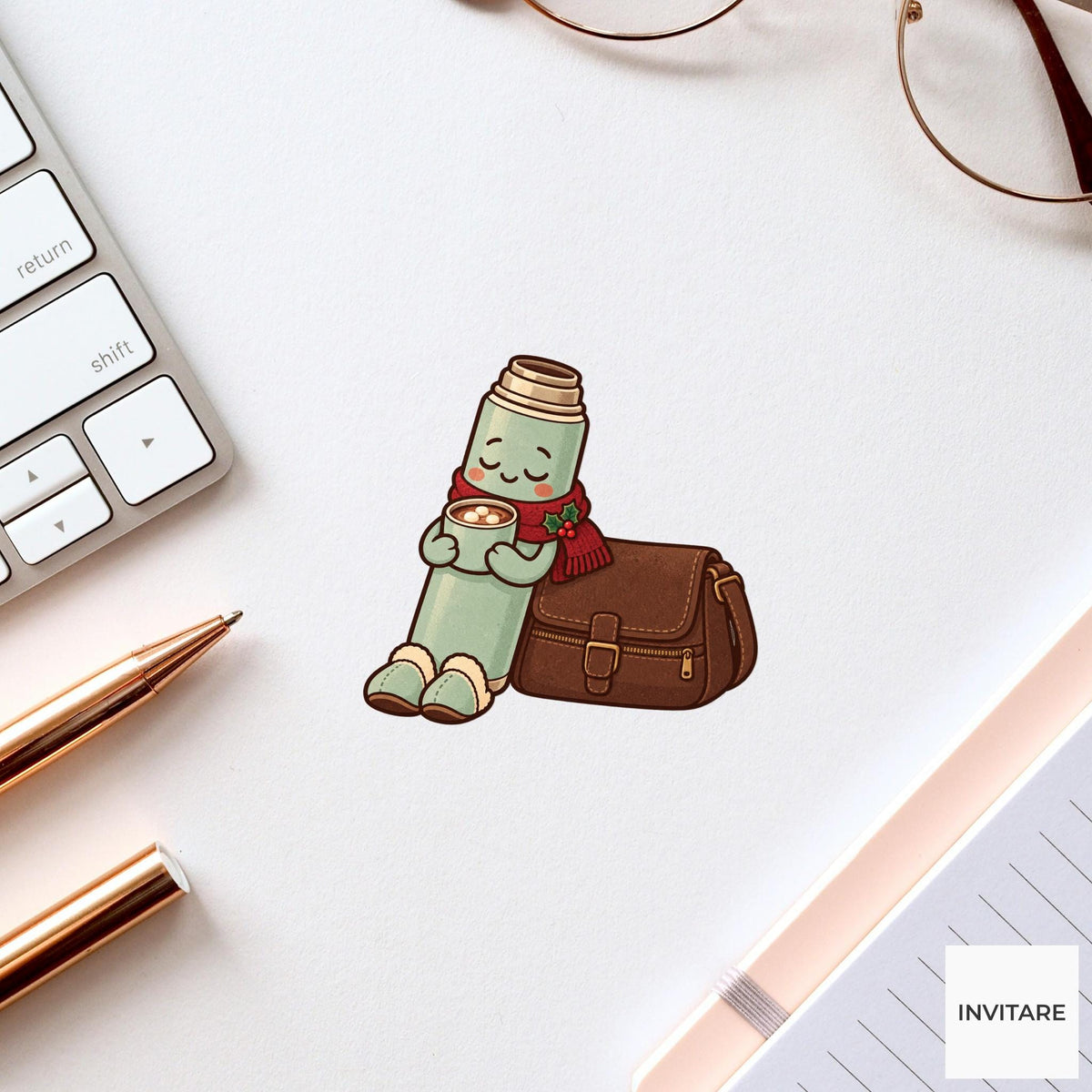 Thermos Home at Last Vinyl Sticker, Cozy Christmas Cocoa After the Commute