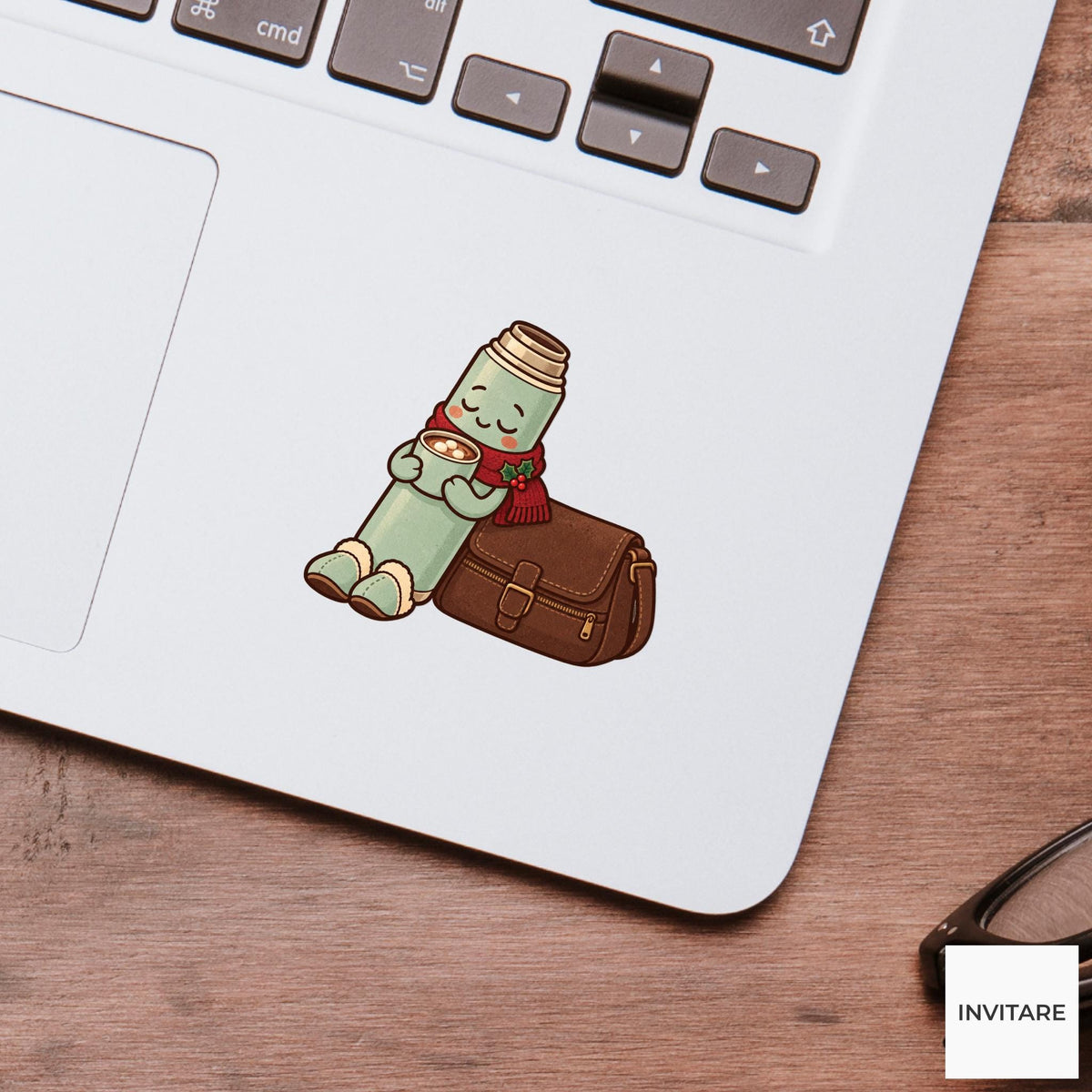 Thermos Home at Last Vinyl Sticker, Cozy Christmas Cocoa After the Commute