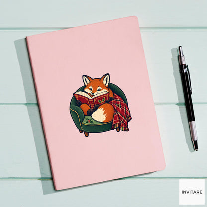 Fox Armchair Story Vinyl Sticker, Cozy Christmas Reading Animal Decal, Book Lover Gift