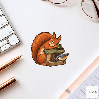 Squirrel Feeder Stakeout Vinyl Sticker, Birdwatching Animal Decal, Birder Gift