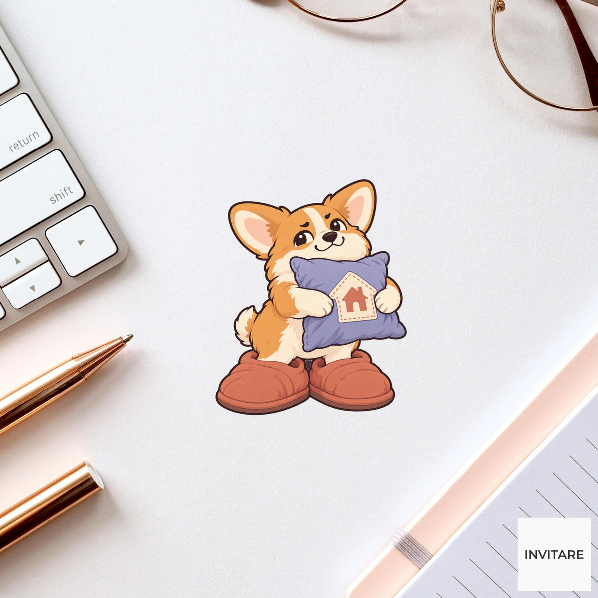 Corgi Slipper Commitment Vinyl Sticker, Cozy Homebody Animal Decal, Introvert Gift