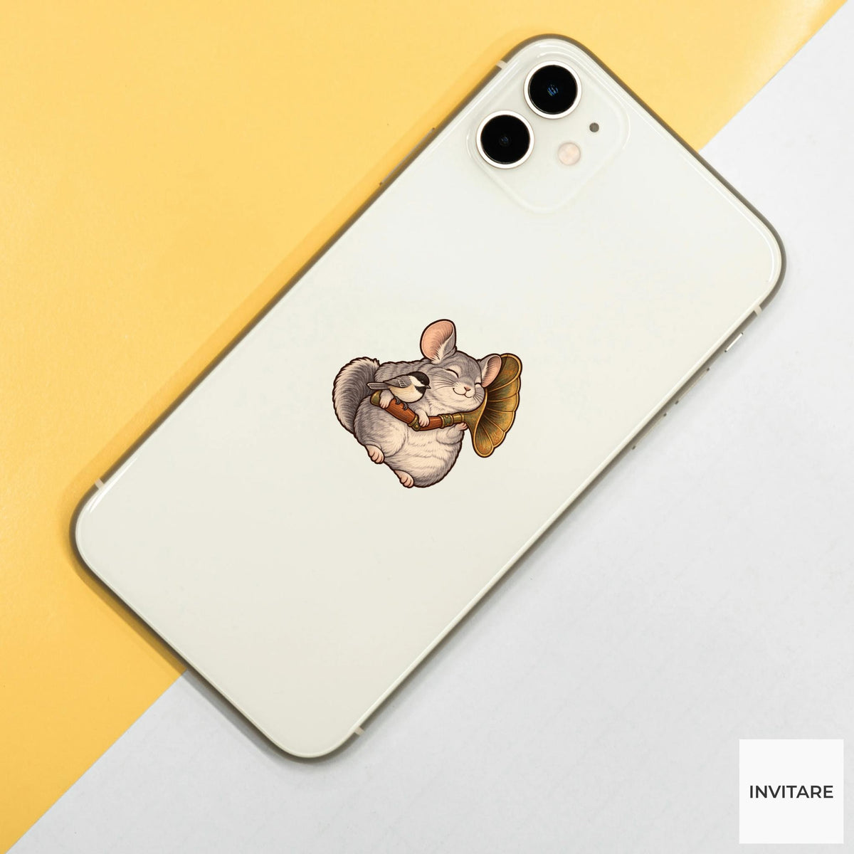Chinchilla Birdsong Listener Vinyl Sticker, Birdwatching Animal Decal, Birder Gift