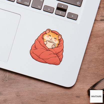 Hamster Blanket Burrito Vinyl Sticker, Cozy Homebody Animal Decal, Introvert Gift