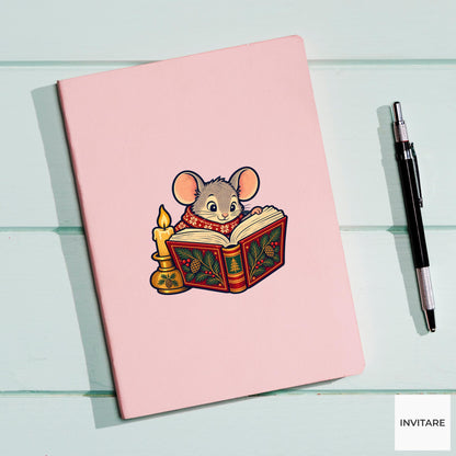 Mouse Candlelit Chapter Vinyl Sticker, Cozy Christmas Reading Animal Decal, Book Lover Gift