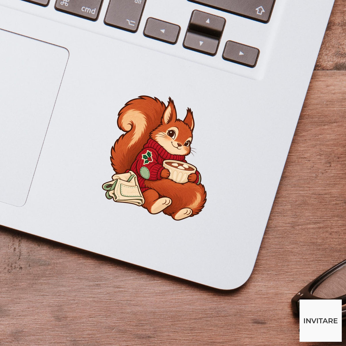 Squirrel Tail Blanket Vinyl Sticker, Christmas Cocoa After Work Cozy Time