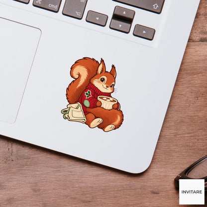 Squirrel Tail Blanket Vinyl Sticker, Christmas Cocoa After Work Cozy Time