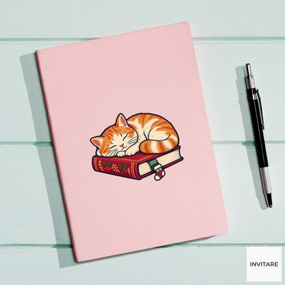 Cat Bookmark Nap Vinyl Sticker, Cozy Christmas Reading Animal Decal, Book Lover Gift