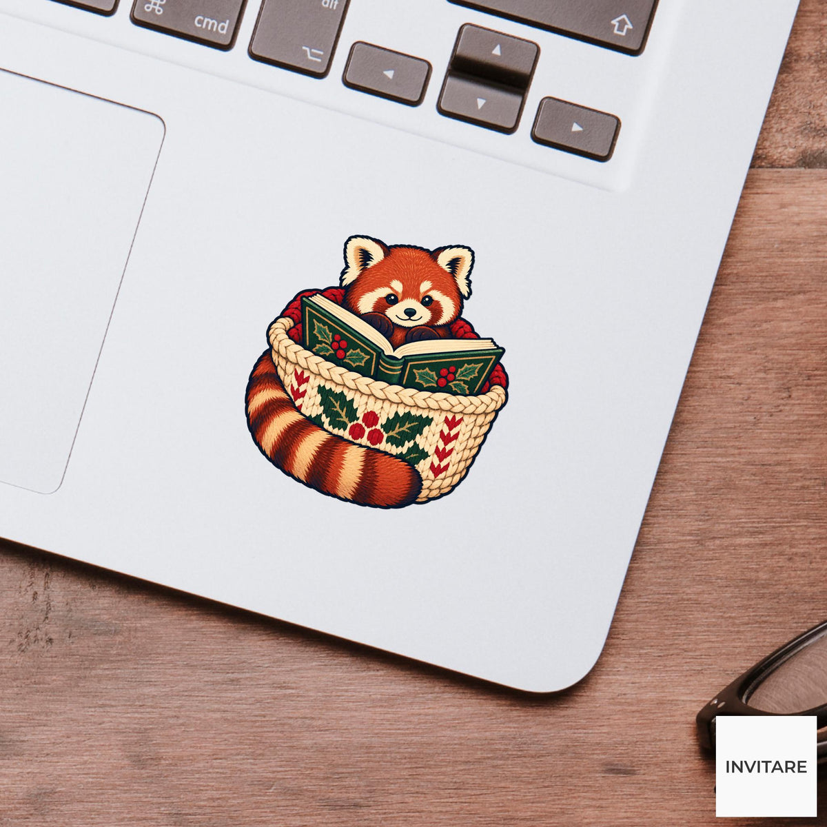 Red Panda Chapter Nest Vinyl Sticker, Cozy Christmas Reading Animal Decal, Book Lover Gift