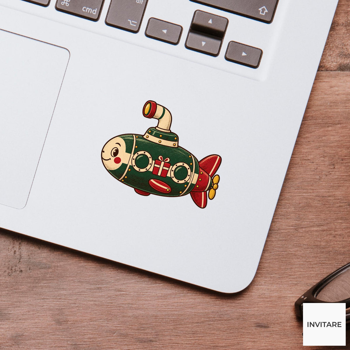 Retro Toy Submarine Vinyl Sticker, Christmas Tin Toy