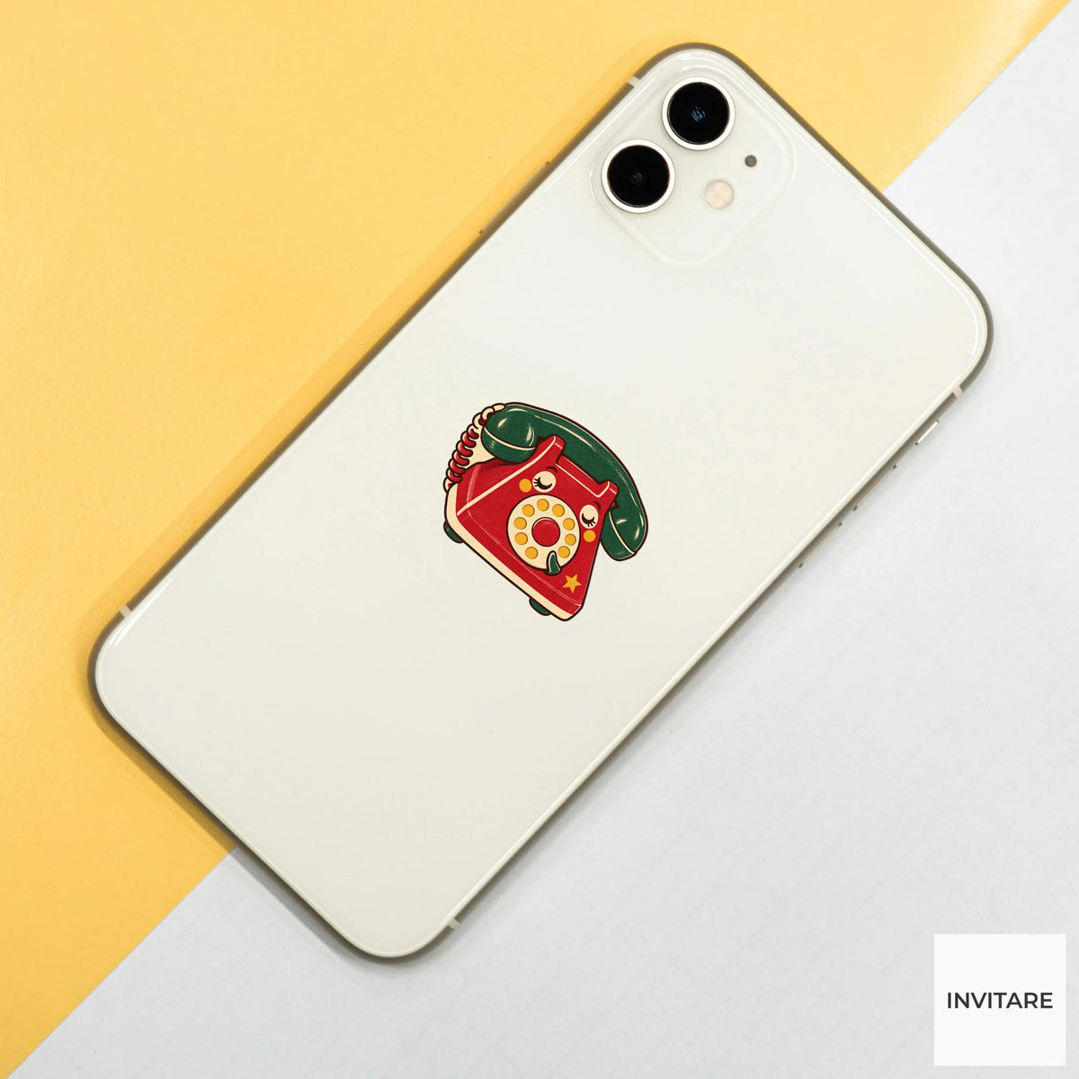 Christmas Toy Telephone Vinyl Sticker, Retro Rotary Phone