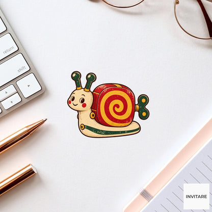 Wind Up Snail Vinyl Sticker, Whimsical Christmas Tin Toy