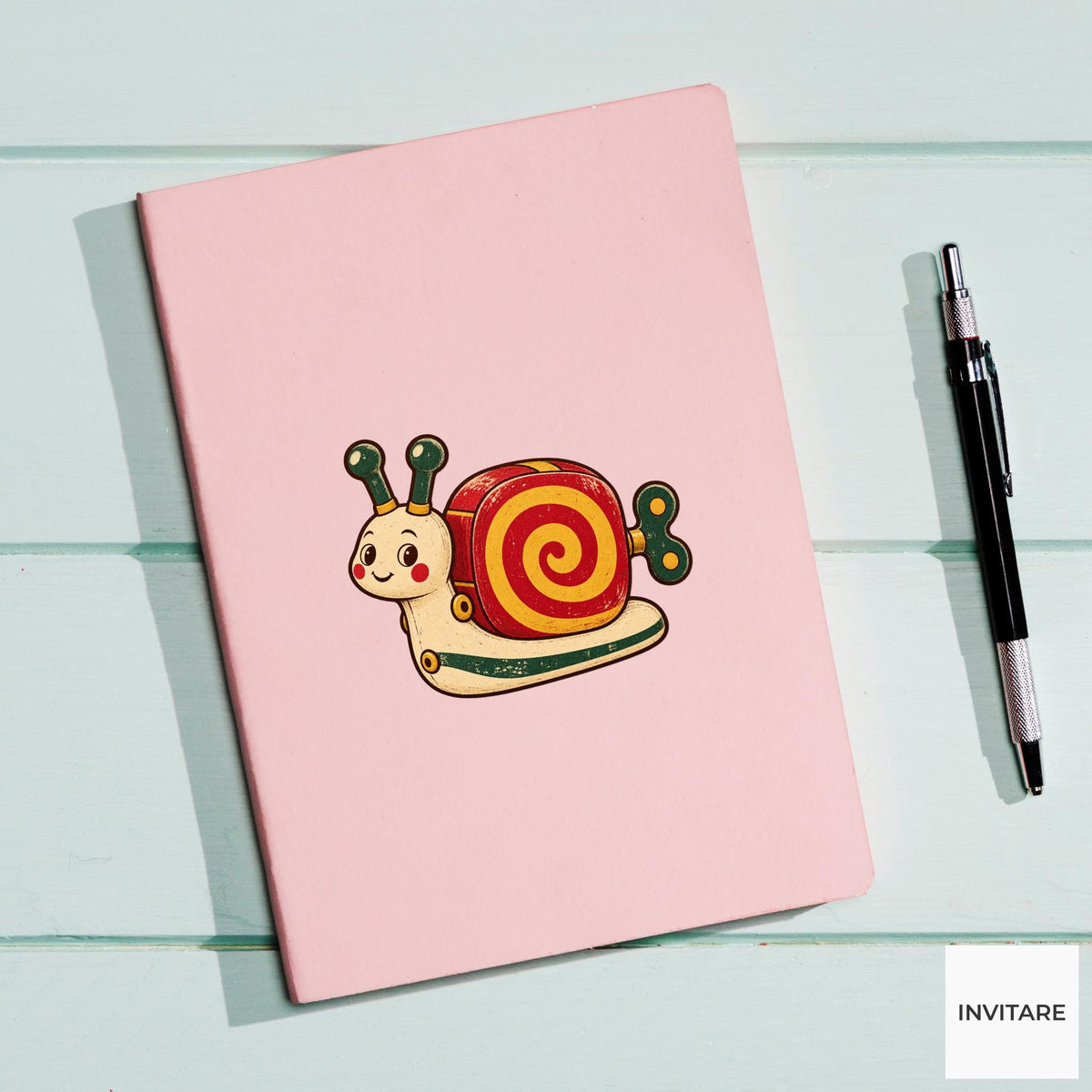Wind Up Snail Vinyl Sticker, Whimsical Christmas Tin Toy