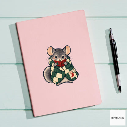 Chinchilla Quilted Chapter Vinyl Sticker, Cozy Christmas Reading Animal Decal, Book Lover Gift