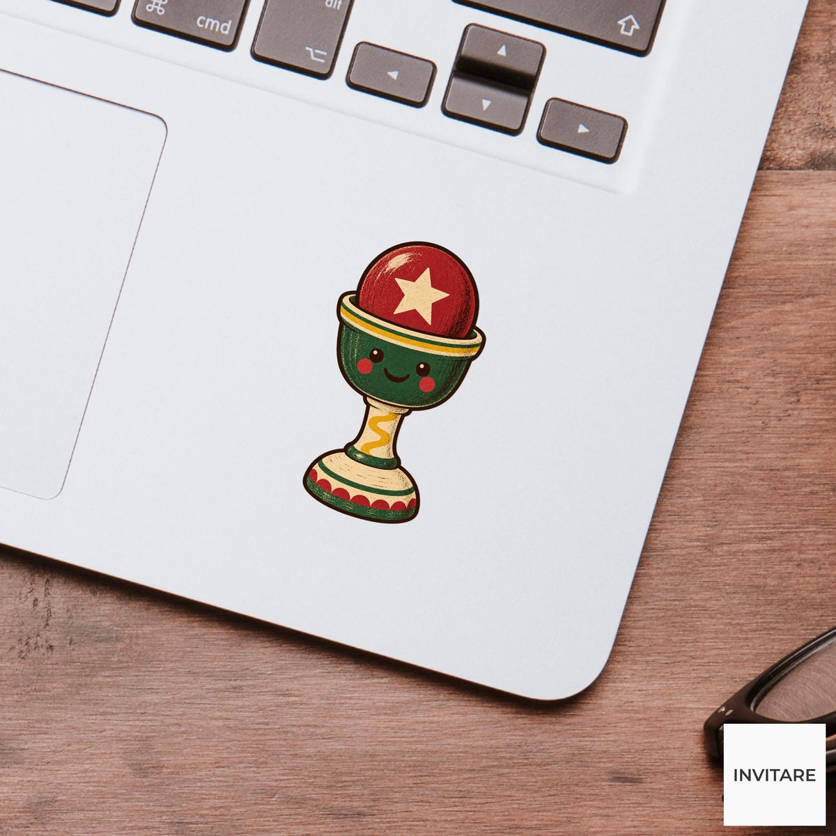 Cup and Ball Toy Vinyl Sticker, Retro Christmas Wooden Toy