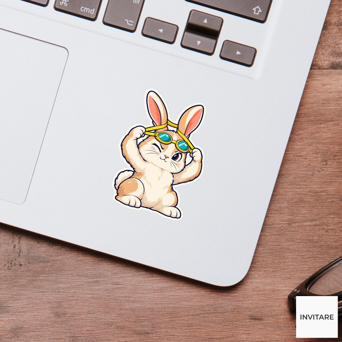 Rabbit Goggle Tune-Up Sticker, Pool Training Animal, Laptop Journal Planner Gift