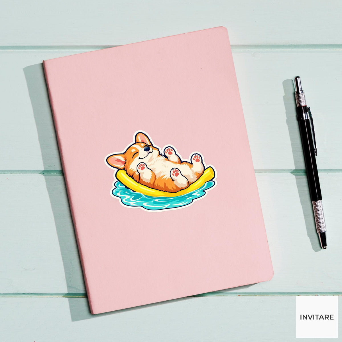 Corgi Dry-Paw Backfloat Sticker, Pool Training Animal, Laptop Journal Planner Gift